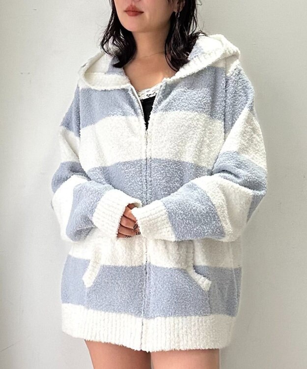 WEGO ボーダーZIPパーカー ブルー