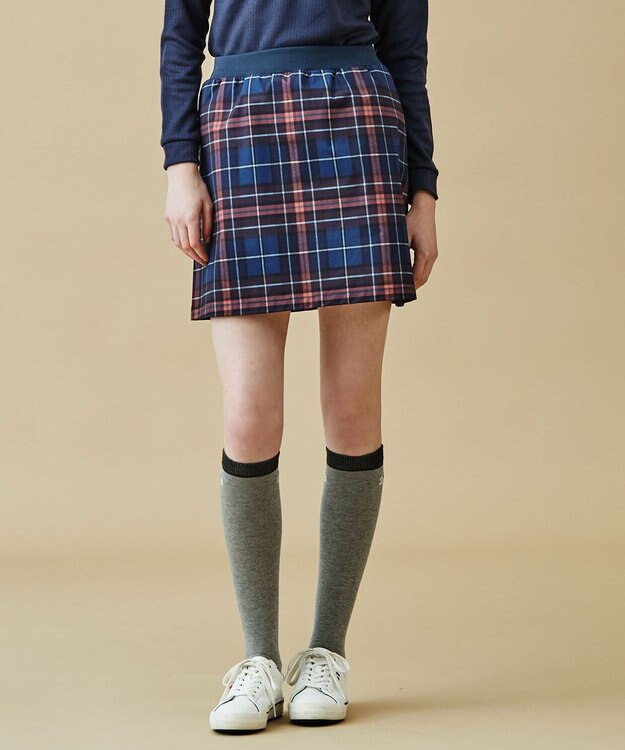 23区GOLF クラシカルで上品！【WOMEN】【ストレッチ・撥水】チェック柄 台形スカート ネイビー系3