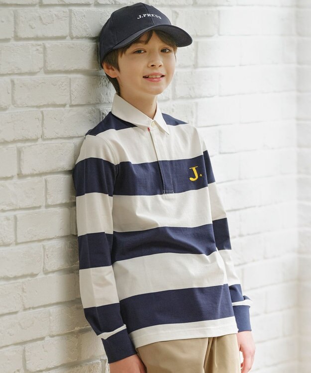 J.PRESS KIDS 【110-130cm】J.ボーダー ラガーシャツ ネイビー系1