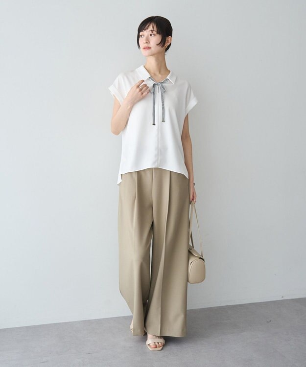 YECCA VECCA 2wayストライプリボンブラウス Off White