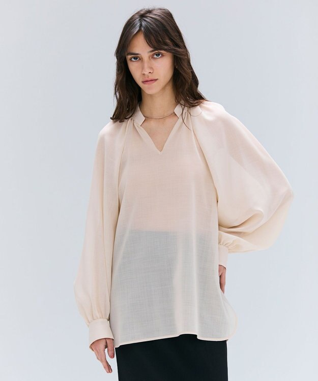 BEIGE， 【洗える】MOYE / シアーウールパフスリーブブラウス Ecru