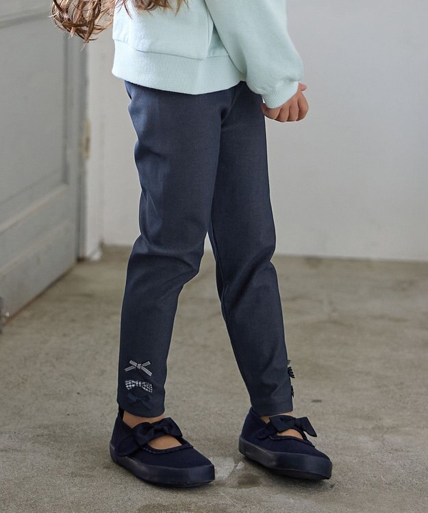 ANY KIDS 裾リボン 無地レギンス ネイビー