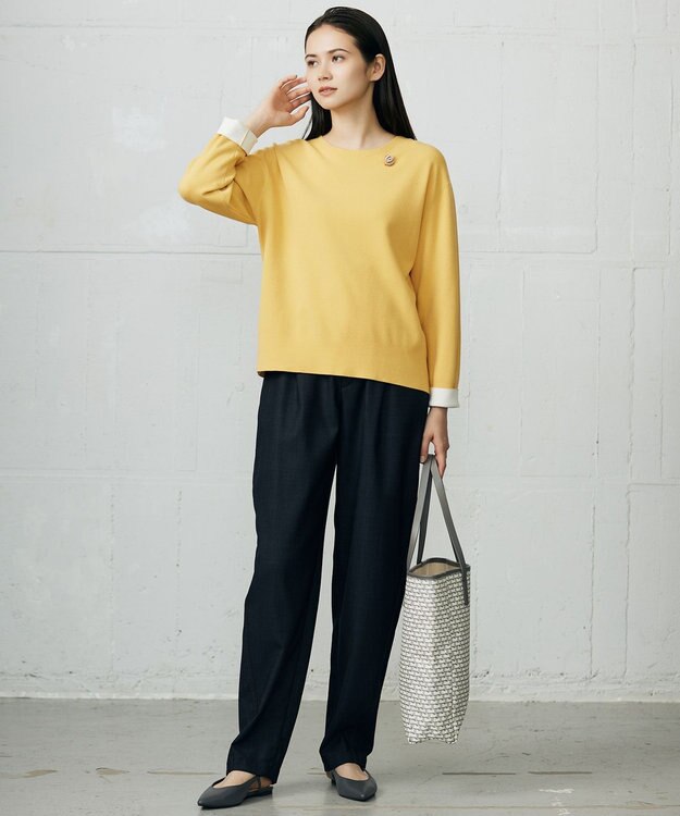 自由区 L 【カタログ掲載】レーヨンストレッチベーシックシルエット ニット イエロー