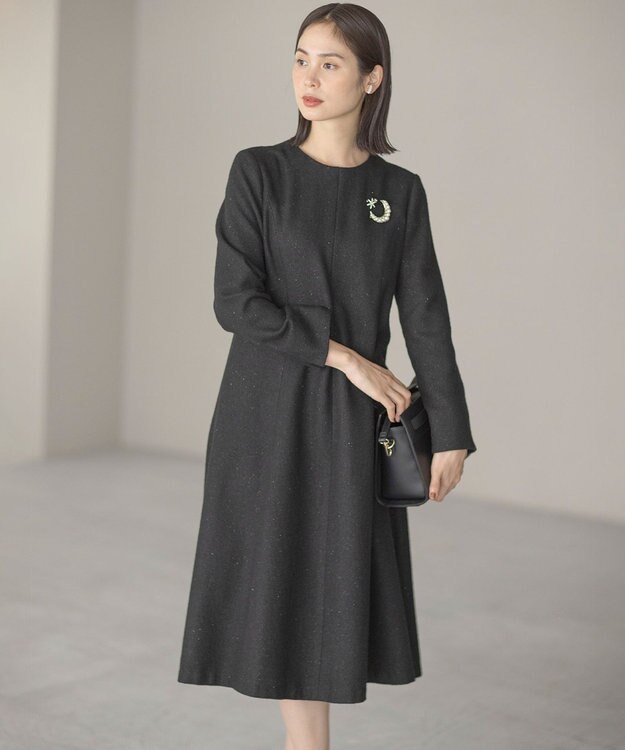 組曲 【2WAY】ラメフラノ フリル襟ワンピース ブラック系