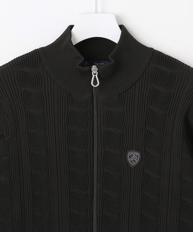 23区GOLF 【MEN】ケーブルジップアップカーディガン　防風裏地付き ブラック系