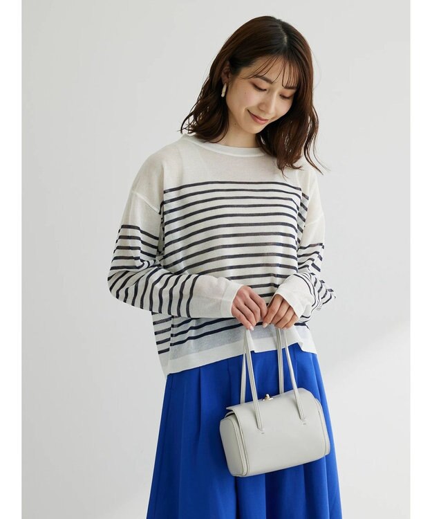 Green Parks シアーボーダーニットプルオーバー Navy