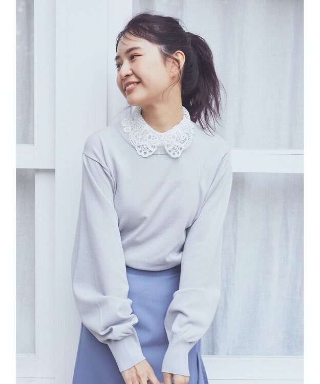 earth music&ecology 襟付きニットプルオーバー Sax