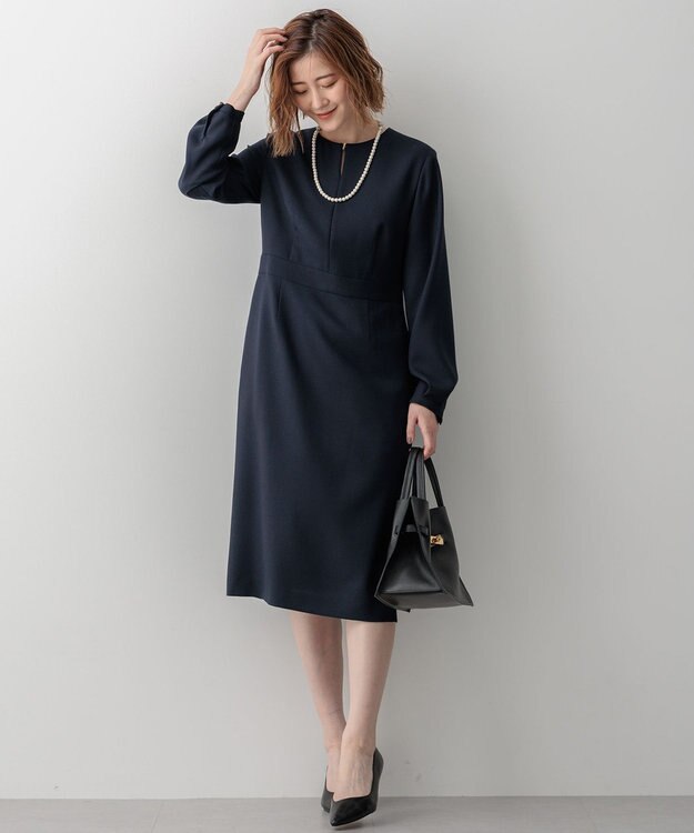 23区 L 【洗える】ウールミックスジョーゼット ワンピース ネイビー系