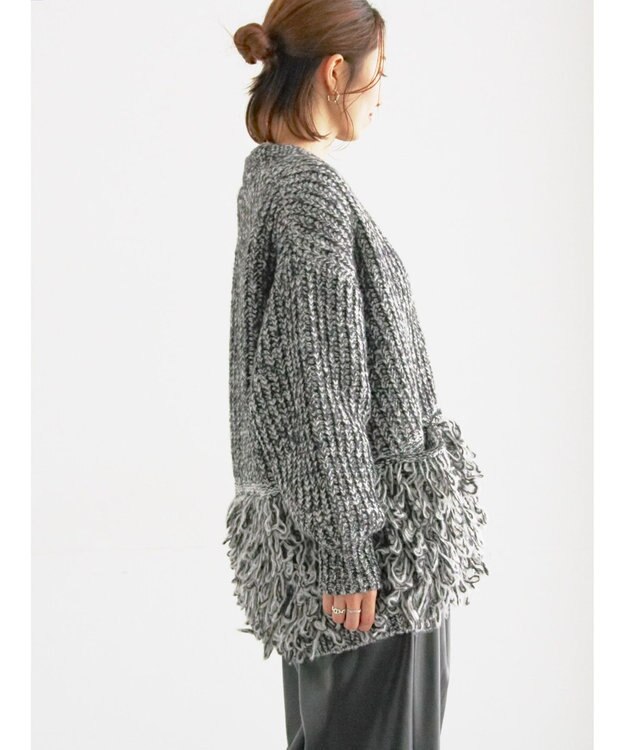 Te chichi ループ編みVネックミドルカーディガン グレー