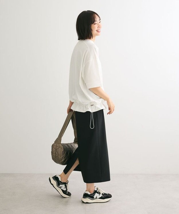 Green Parks 裾ドロスト５分袖ドッキングチュニック White