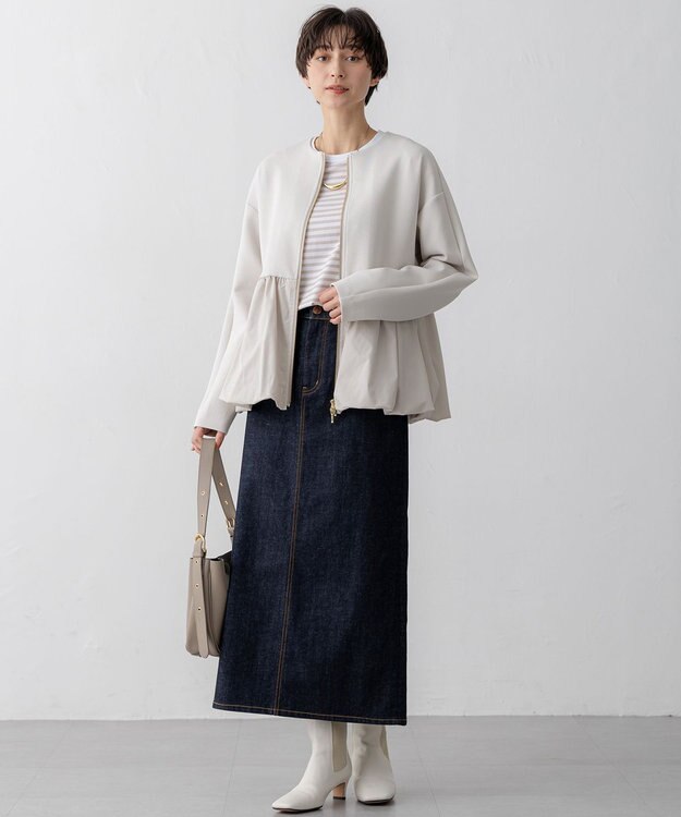 23区 L 【大好評素材/洗える】コットンベアジャージー ロング Tシャツ ベージュボーダー