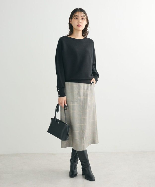 Green Parks きれいシルエットチェックＡラインスカート Black