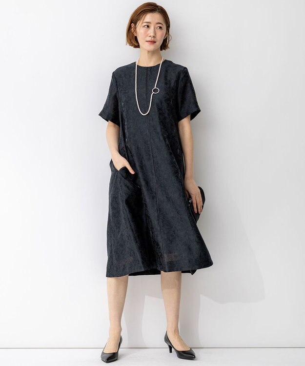 23区 S 【APPLAUDIR】シアーフラワージャカード ドレス ブラック系