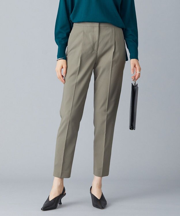 ICB 【新色追加・洗える】 ウールマットウース テーパードパンツ アッシュカーキ系