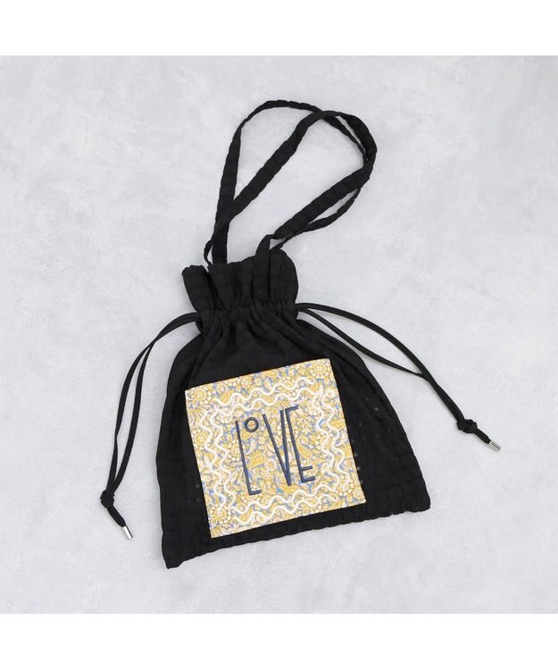 UNBILLION カシュカシュ cachecache / アソート生地LOVE巾着バッグ ブラック