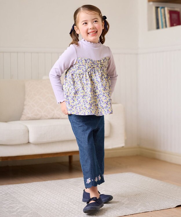 ANY KIDS ドッキング花柄カットソー ラベンダー