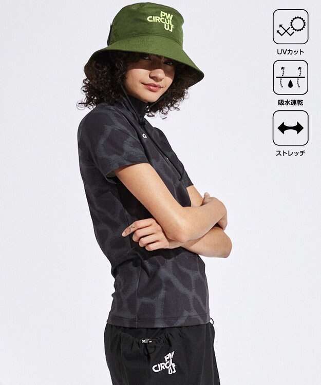 PW CIRCULUS 【UVカット / 吸水速乾 / 伸縮性抜群】【WOMEN】ジラフモック T ゴルフウェア レディース ブラック系5