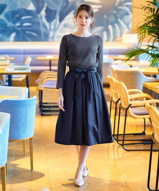 Tiaclasse L 【洗える】タフタスカートドッキングワンピース ネイビー