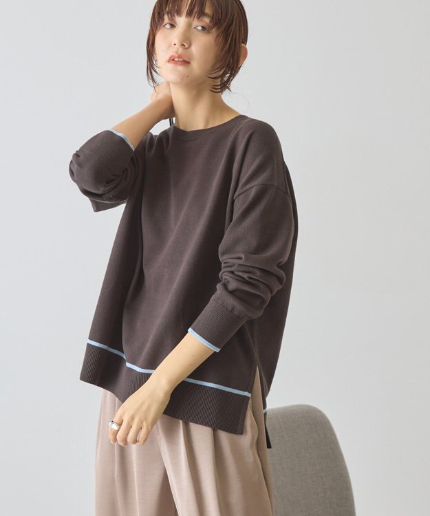 AMERICAN HOLIC バイカラークルーネックニットプルオーバー Brown