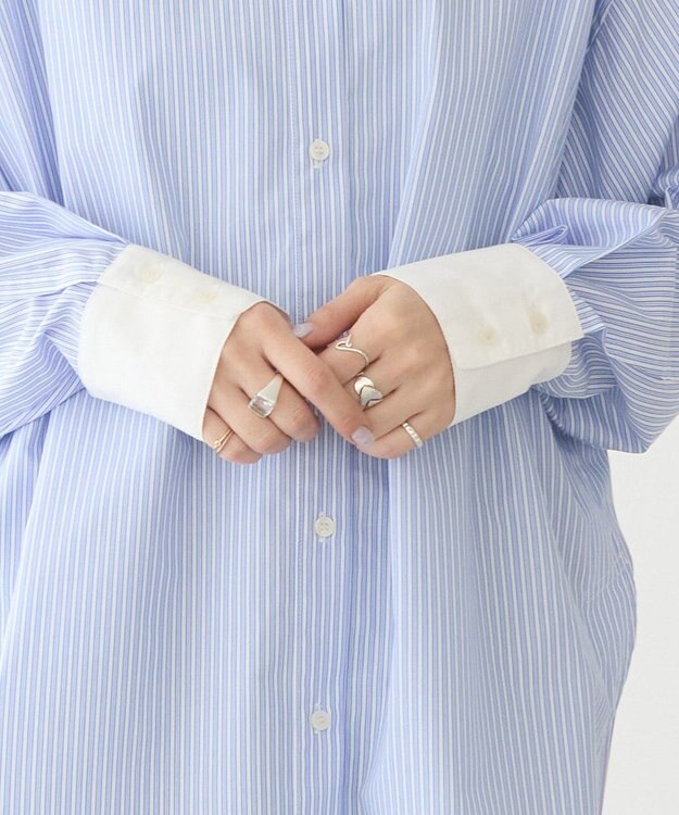 AMERICAN HOLIC イージーケアバンドカラーロングシャツ Stripe Sax