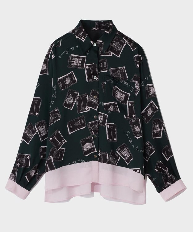 GRACE CONTINENTAL トランププリントブラウス ブラック