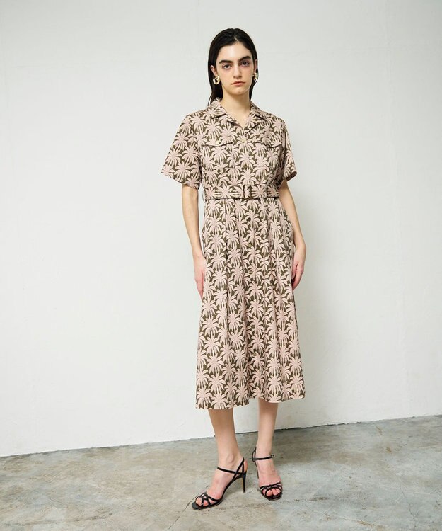GRACE CONTINENTAL パームモチーフシャツワンピース カーキ