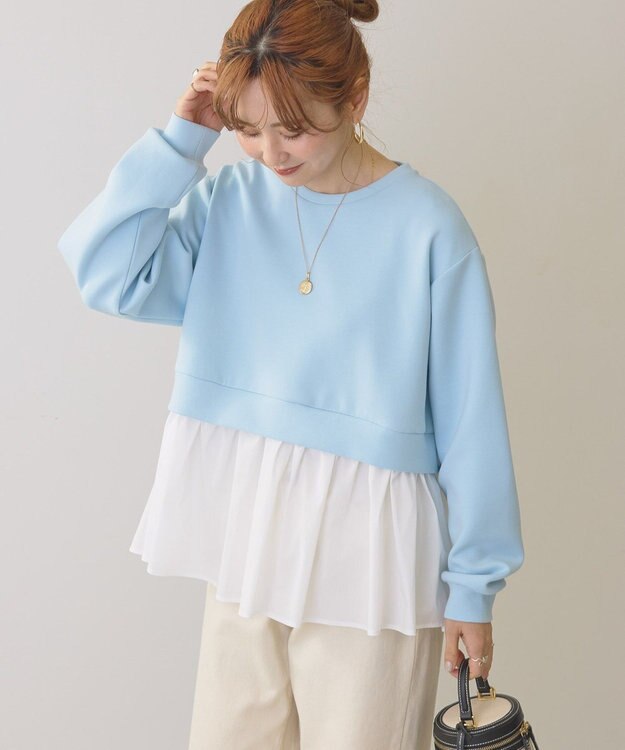 AMERICAN HOLIC 異素材ドッキングティアードポンチプルオーバ Sax