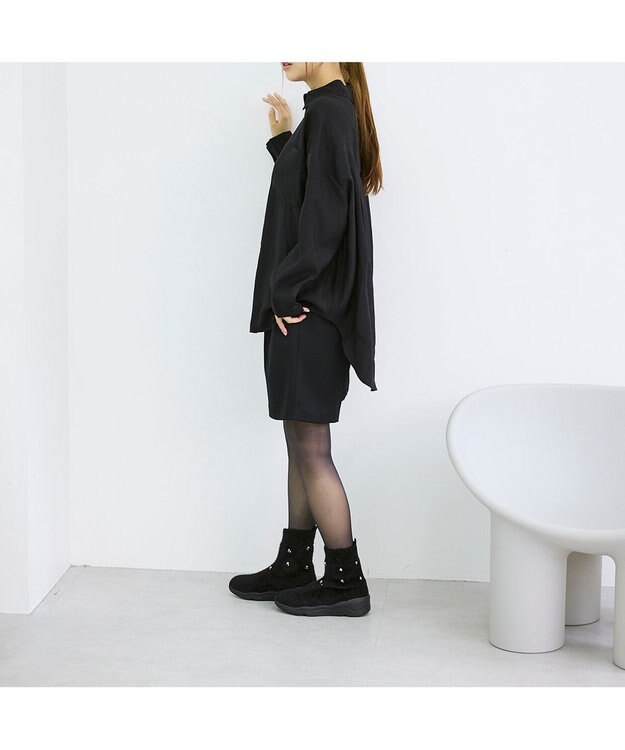 MODE ET JACOMO <carino>ビジュー付きニットブーツ ブラック