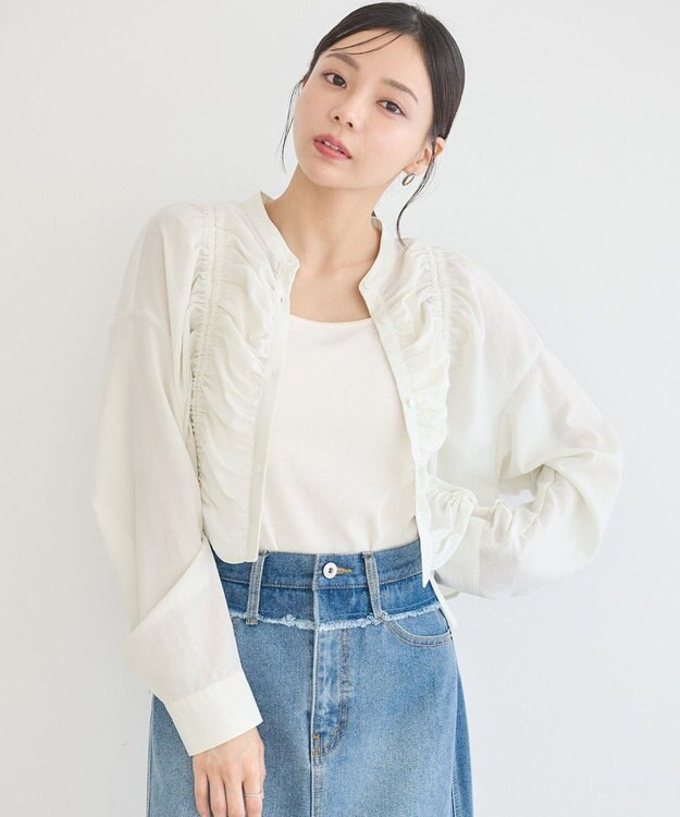 earth music&ecology フロントドロストショートシャツ Ivory