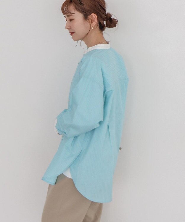 AMERICAN HOLIC イージーケアバンドカラーロングシャツ Stripe Green