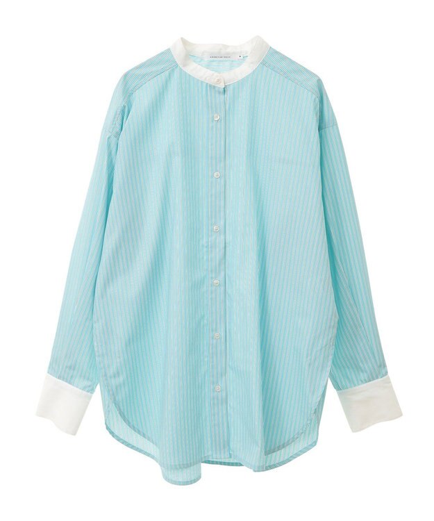 AMERICAN HOLIC イージーケアバンドカラーロングシャツ Stripe Green