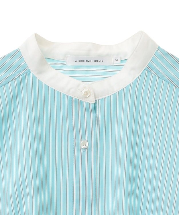 AMERICAN HOLIC イージーケアバンドカラーロングシャツ Stripe Green