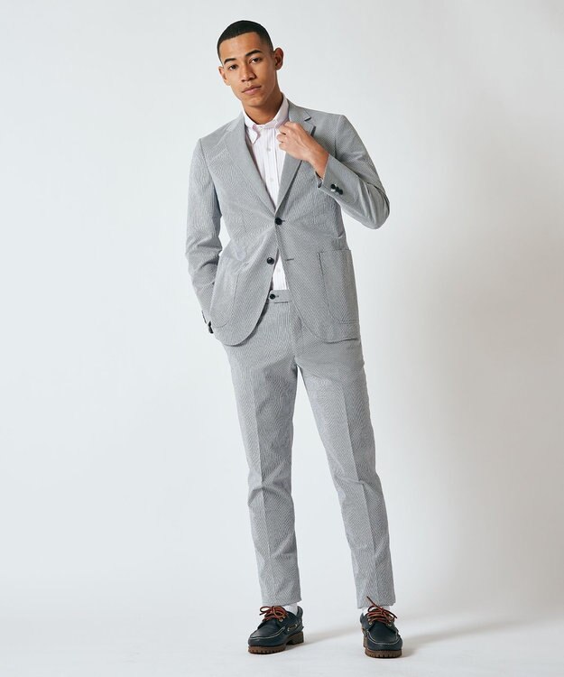 J.PRESS MEN 【J.PRESS PLUS】ポリエステルコットンリネンサッカー スラックス ネイビー系1