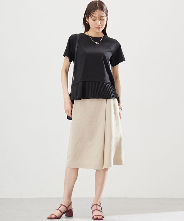 組曲 L クールプレーティング天竺プリーツ カットソー ブラック系