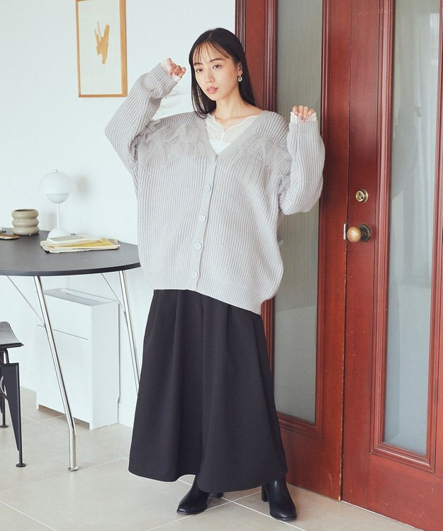 earth music&ecology チュールフリルカーディガン Light Gray