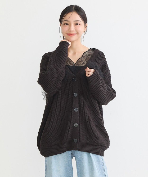 earth music&ecology チュールフリルカーディガン Black