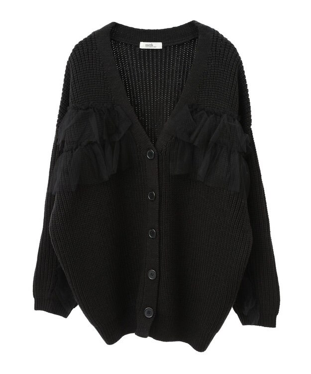 earth music&ecology チュールフリルカーディガン Black