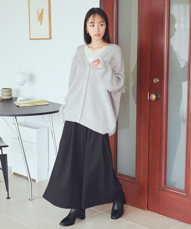 earth music&ecology チュールフリルカーディガン Light Gray