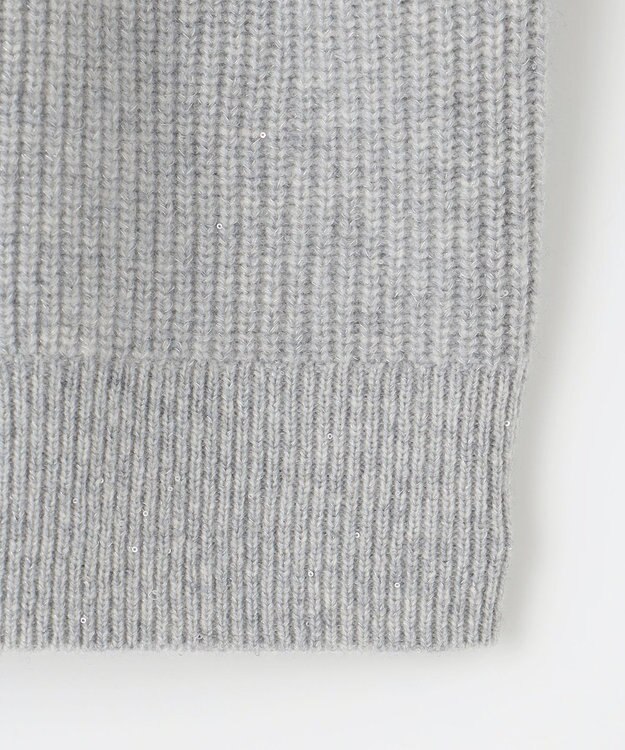 自由区 【洗える】ウールカシミヤブレンドラメスパンコールニット カーディガン グレーメランジ×シルバー