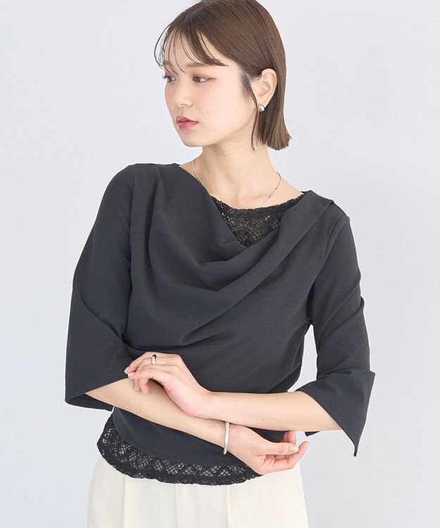 earth music&ecology レースレイヤードドレーププルオーバー Black