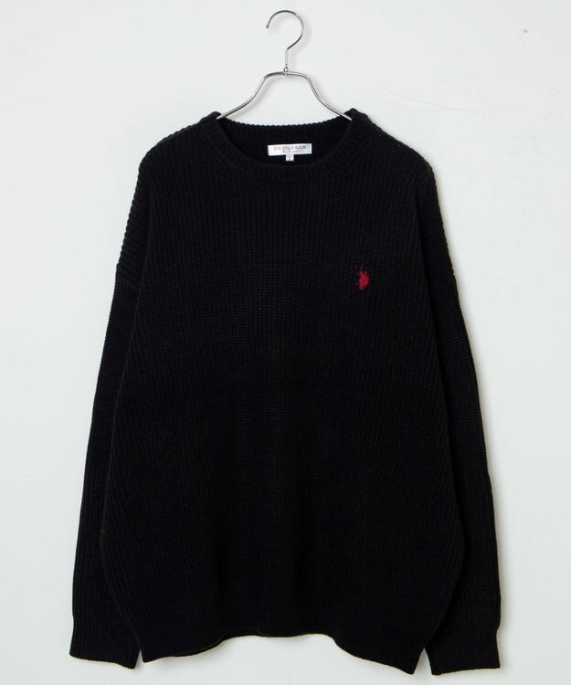 WEGO U.S. POLO ASSN.|別注畔編みニットプルオーバー ブラック