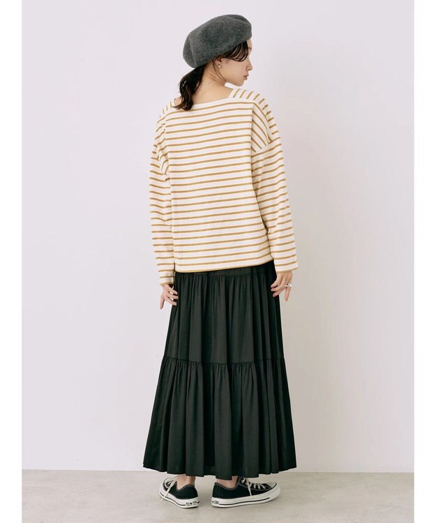 earth music&ecology スクエアボーダープルオーバー Mustard