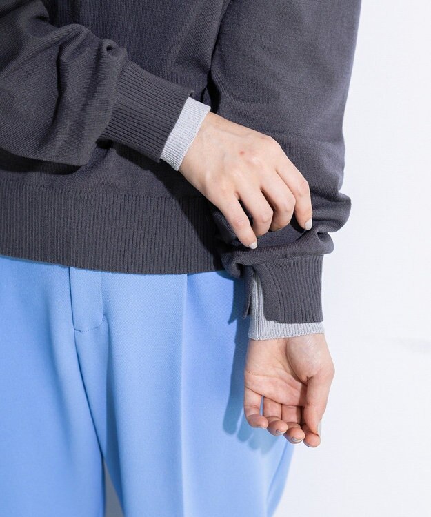 Green Parks アンチピリングレイヤード風ニットプルオーバー Dark Gray