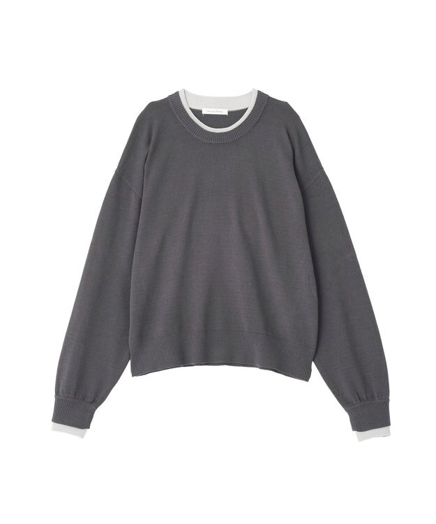 Green Parks アンチピリングレイヤード風ニットプルオーバー Dark Gray