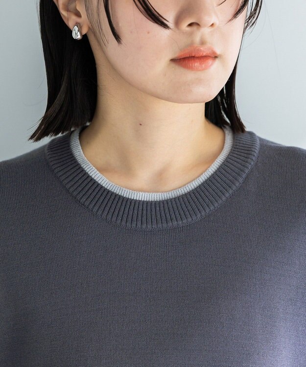 Green Parks アンチピリングレイヤード風ニットプルオーバー Dark Gray