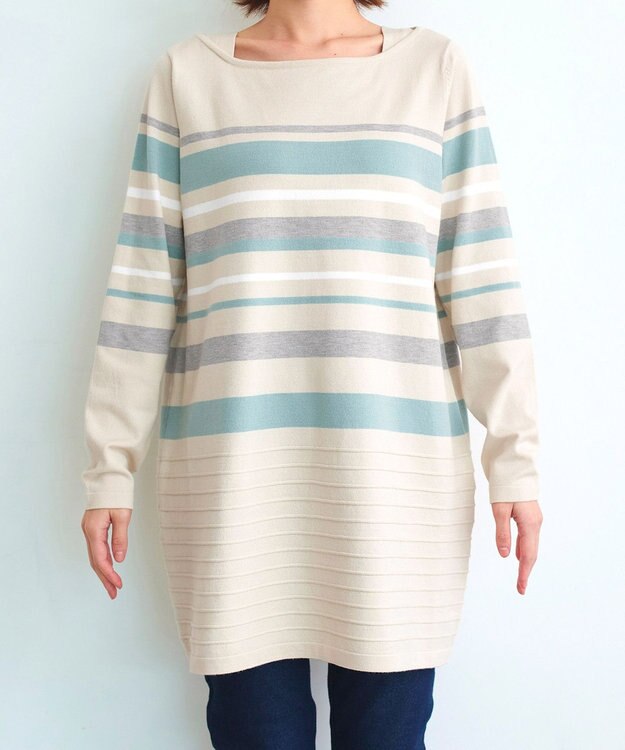 Tiaclasse 【洗える】マルチボーダーニットチュニック ベージュ