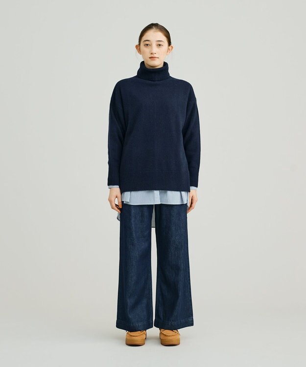 J.PRESS YORK STREET 【WOMEN】ウールカシミヤ タートルニット ネイビー系