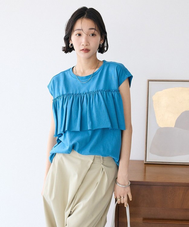 CRAFT STANDARD BOUTIQUE 接触冷感/ドロストフリルカットソープルオーバー Blue