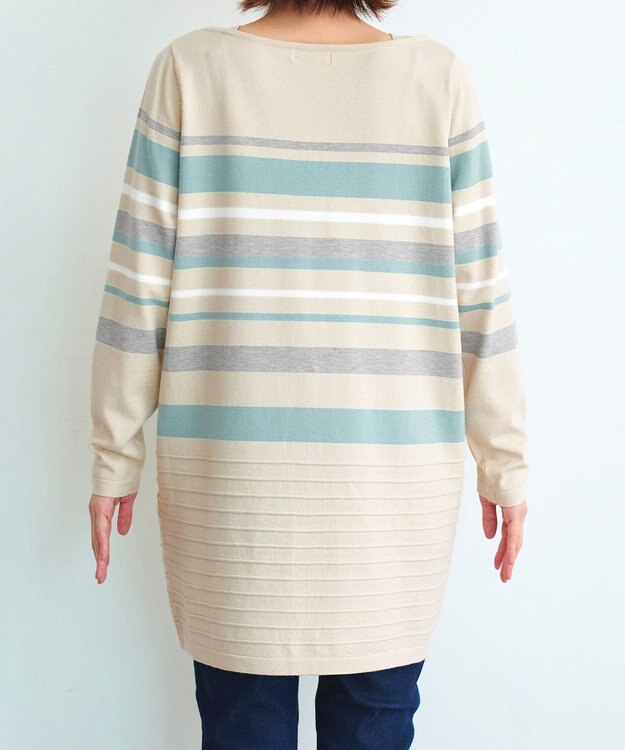 Tiaclasse 【洗える】マルチボーダーニットチュニック ベージュ