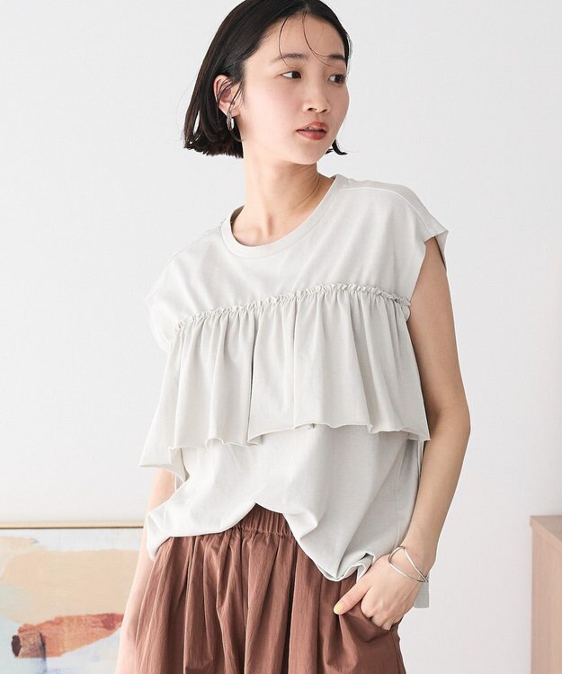 CRAFT STANDARD BOUTIQUE 接触冷感/ドロストフリルカットソープルオーバー Light Gray